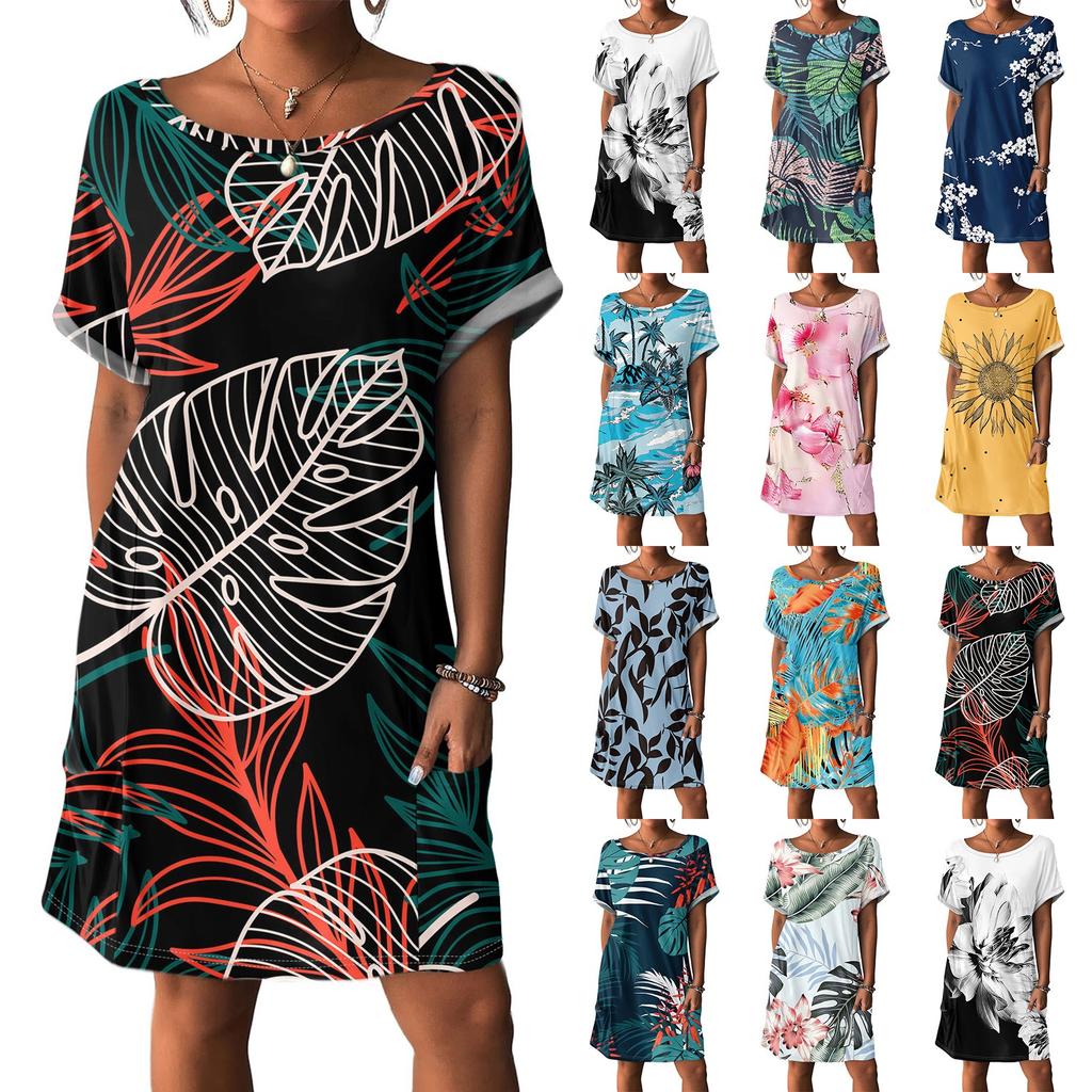 Women's Dresses T-Shirt Dresses With Pockets Solid Color Casual Beach Dresses