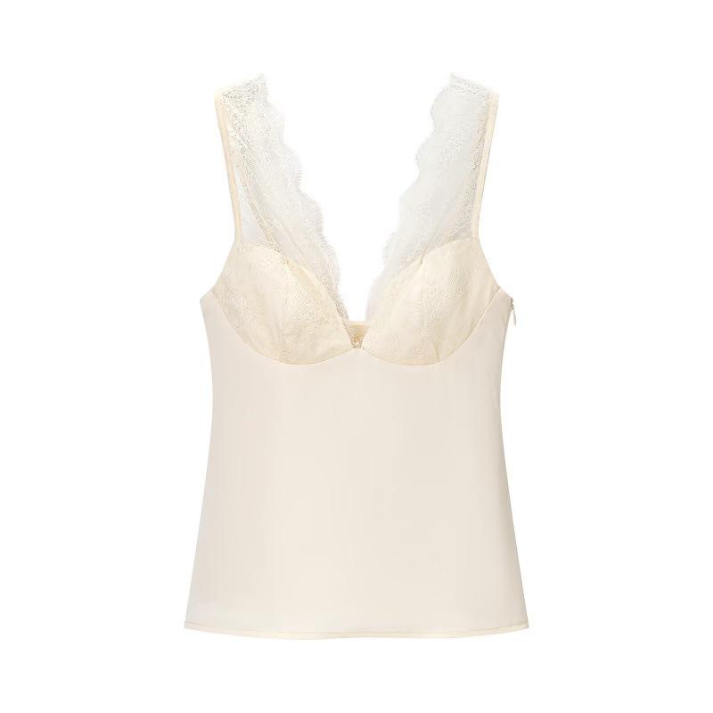 European Style Satin Lace Tank Top - Pure Desire Texture Large слоновая кость