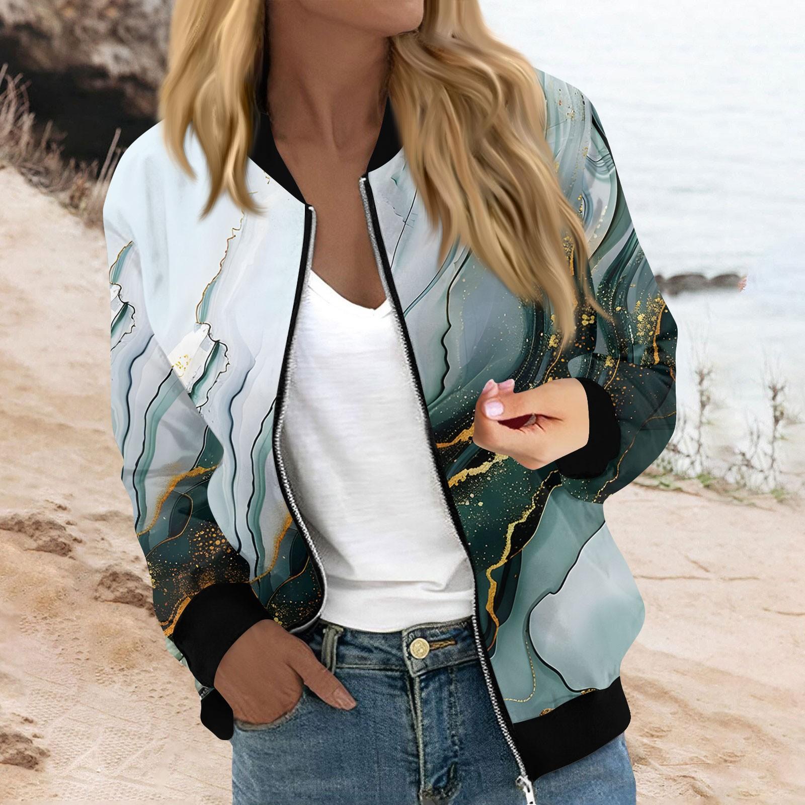 

Женская мода повседневная куртка с градиентным принтом на молнии с карманами XL