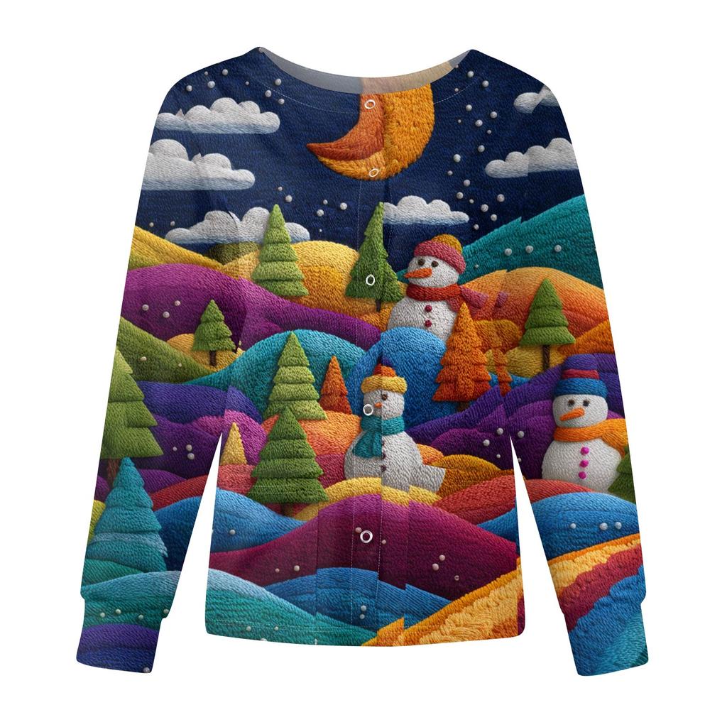 Women's Casual Fashion Long-Sleeve Single-Breasted Christmas Print Jacket
