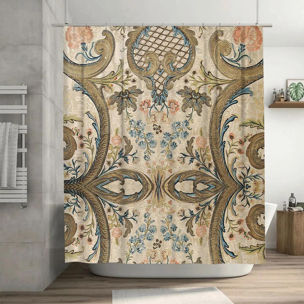 Classic Floral Shower Curtain Damask Print Bathroom Decor for Home Decoration in Bathrooms Kitchens