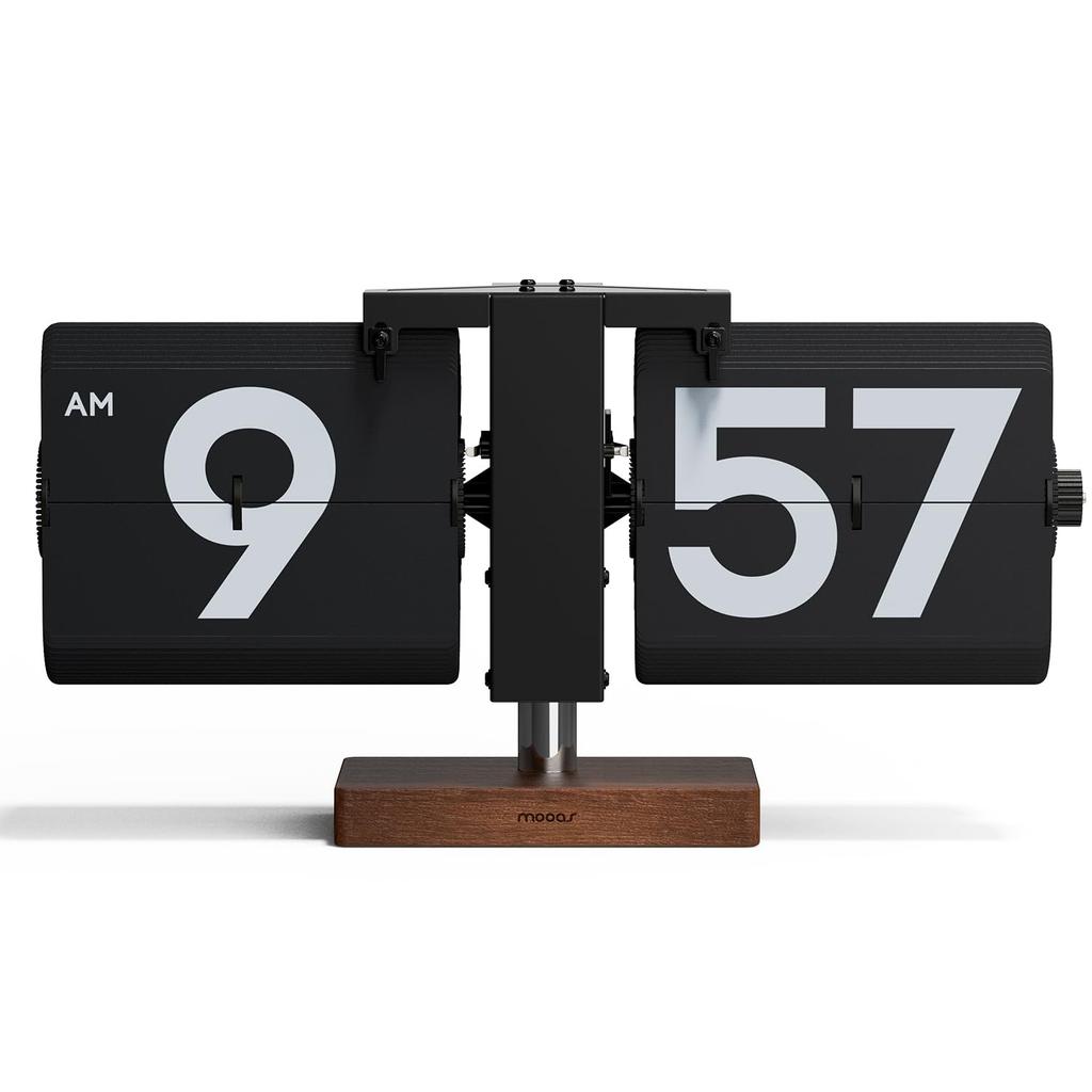 Mooas Classic Modern Wood Big Flip Desk Clock Retro Vintage Analog Design Auto Flip Clock Table Clock Large Capacity Perfect for Home Office School