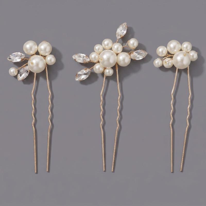 Newlywed Handmade Hairpin Set - U-shaped Updo Hairpin for Wedding, Wedding Dress Accessory, Bridesmaid Headpiece HS-J7589G