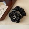 Elegant Camellia Hair Tie for Women High Elasticity Polyester Ponytail Holder Fashionable Versatile Black Fabric Scrunchie