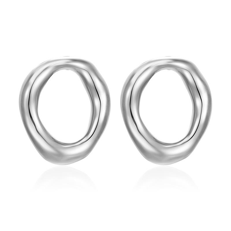 Stainless Steel Gold-Plated Geometric Oval Hollow Earrings for Women Fashion 925 Silver Needle Hypoallergenic Earrings Jewelry