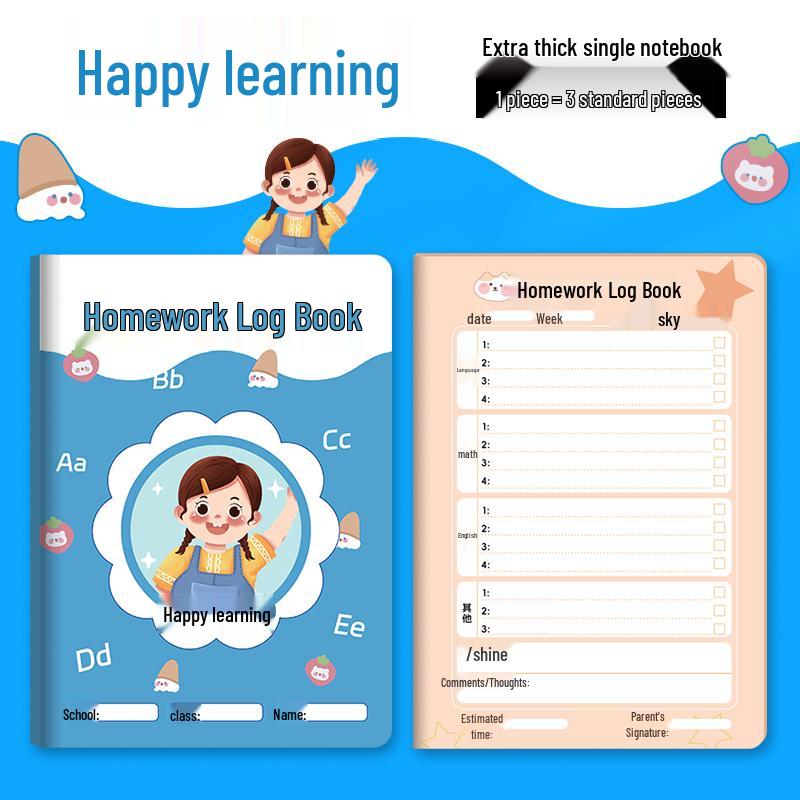 Elementary Homework Record Book: Cute Cartoon Design for Grades 1-5