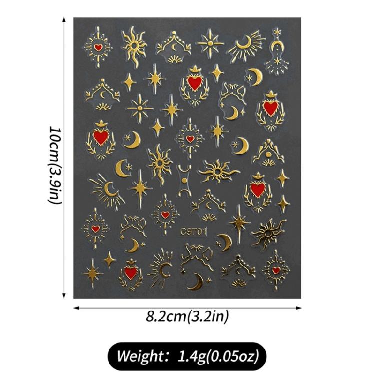 9 Sheets Bronzing Nail Art Stickers Sun Star Heart Nails Stickers Self-Adhesive Manicures Stickers 3D Nails Decals
