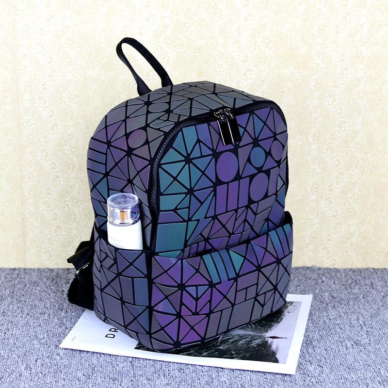 Rhombus Backpack Women's Geometric Rhombus Luminous Color-changing Material Student Schoolbag Korean Version of Male and Female Couples Backpack
