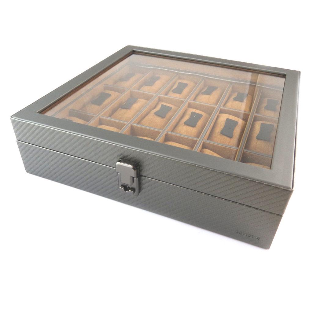 Davidt's [N9387] - 'Graphite Design' Brown-grey Watch Box (18 Watches) - 31. 5x31x8. 5 Cm
