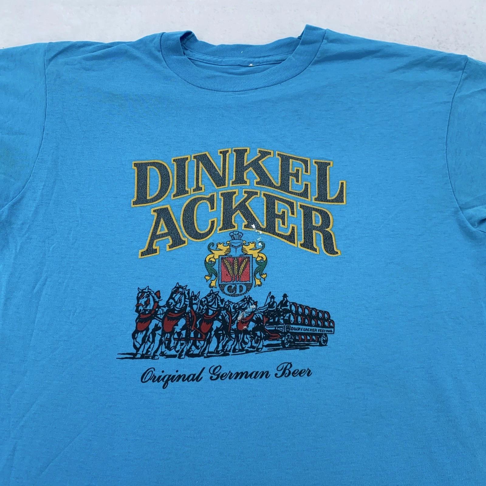 

Vintage Dinkel Acker Shirt Mens M/L Blue German Beer Drink a Dink Brewery 80s 2XL