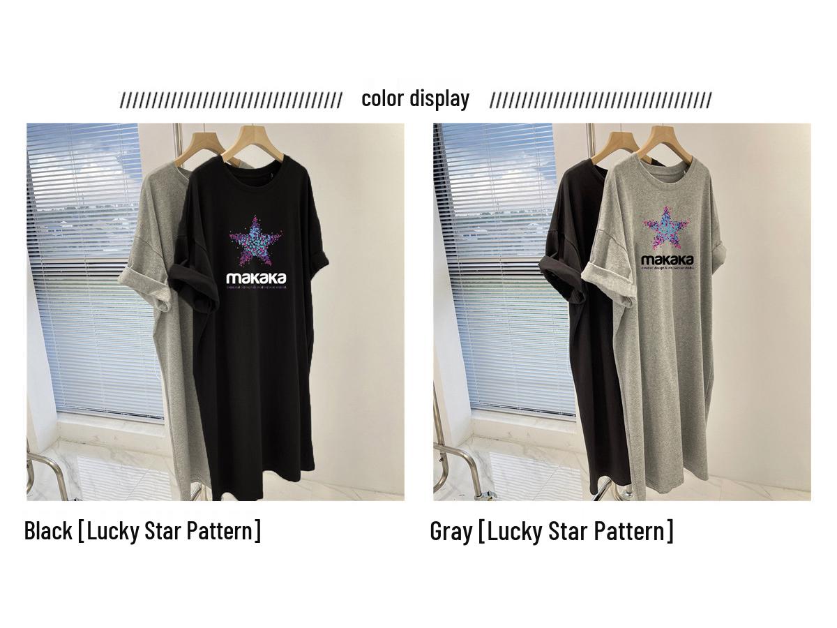 

2026 Summer Korean Style Short Sleeve T-shirt Mid-Length Dress - Women s Loose Over-the-Knee Fashion 2XL (Recommended for 136-150 lbs)