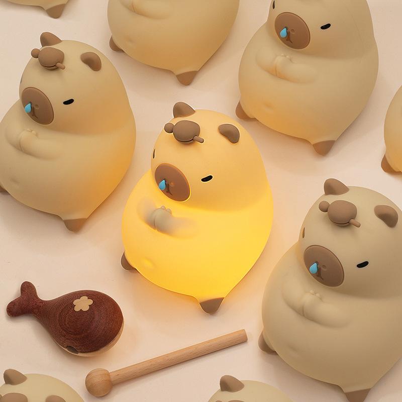 Silicone Cute Cartoon Capybara Night Light USB Rechargeable Timing Dimming Sleep Night Lamp For Children's Room Decor Bedside