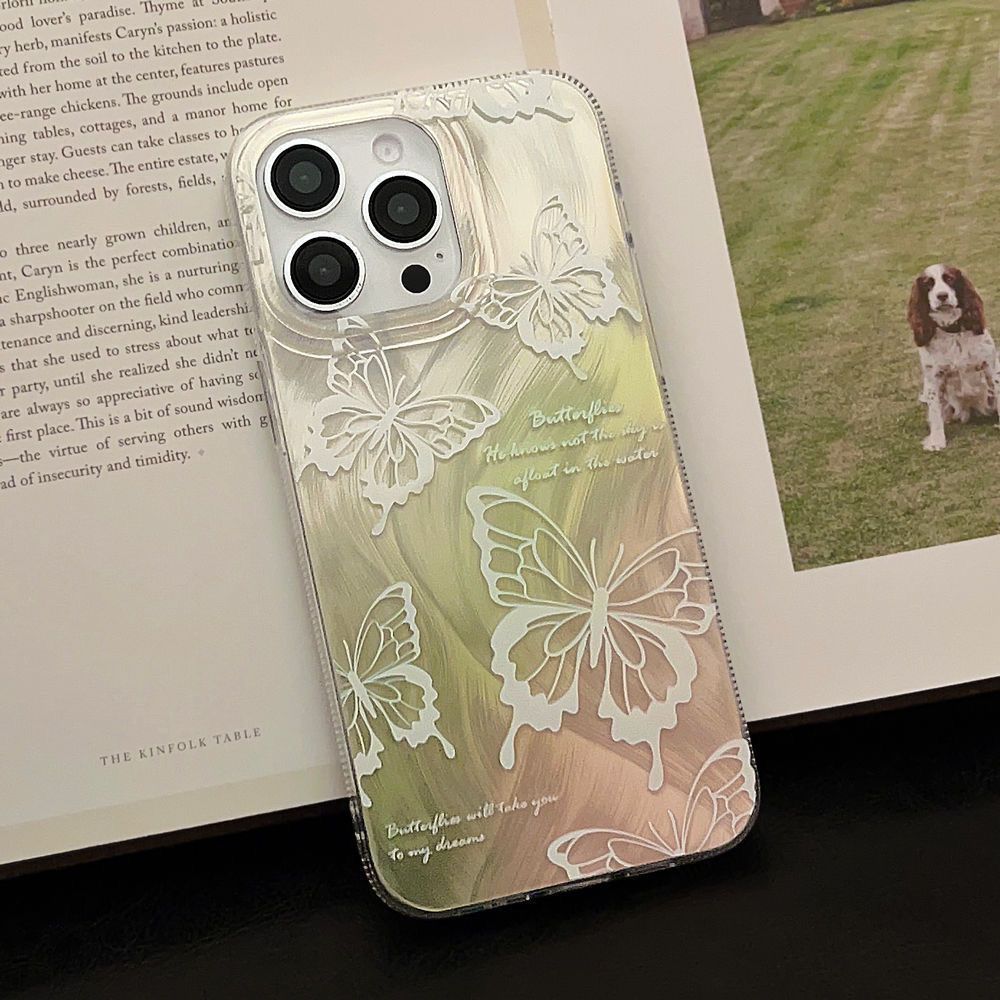 ins wind green pink butterfly Apple 11promax mobile phone case iPhone11 feather 11 large hole 11 anti-drop 11/11