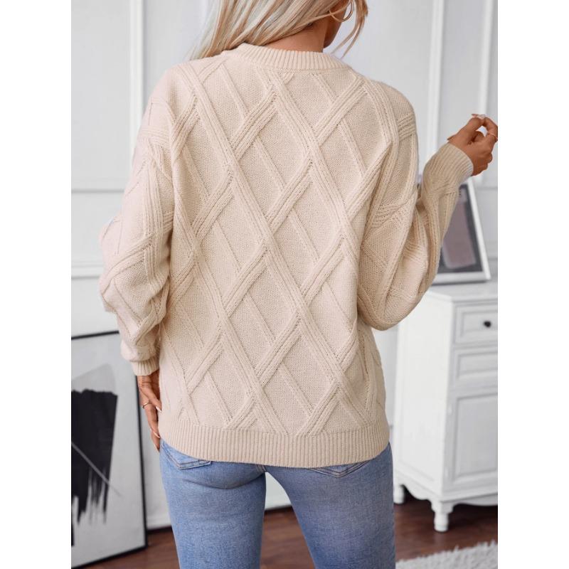 Autumn and winter new solid round neck diamond women's casual knitted Sweater 2024