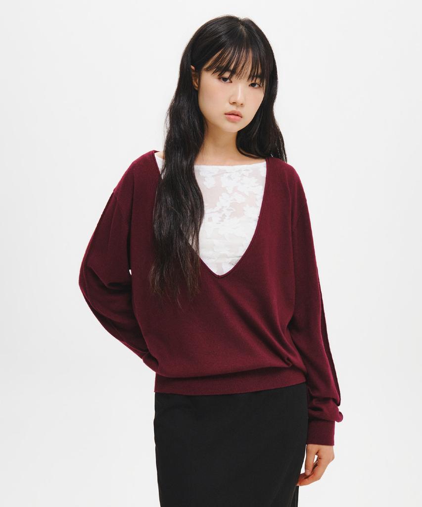 GENERALIDEA [Eunsu'S Pick] Deep V-Neck Loose Fit Knit Pullover [Burgundy] / Gf3Lkp506
