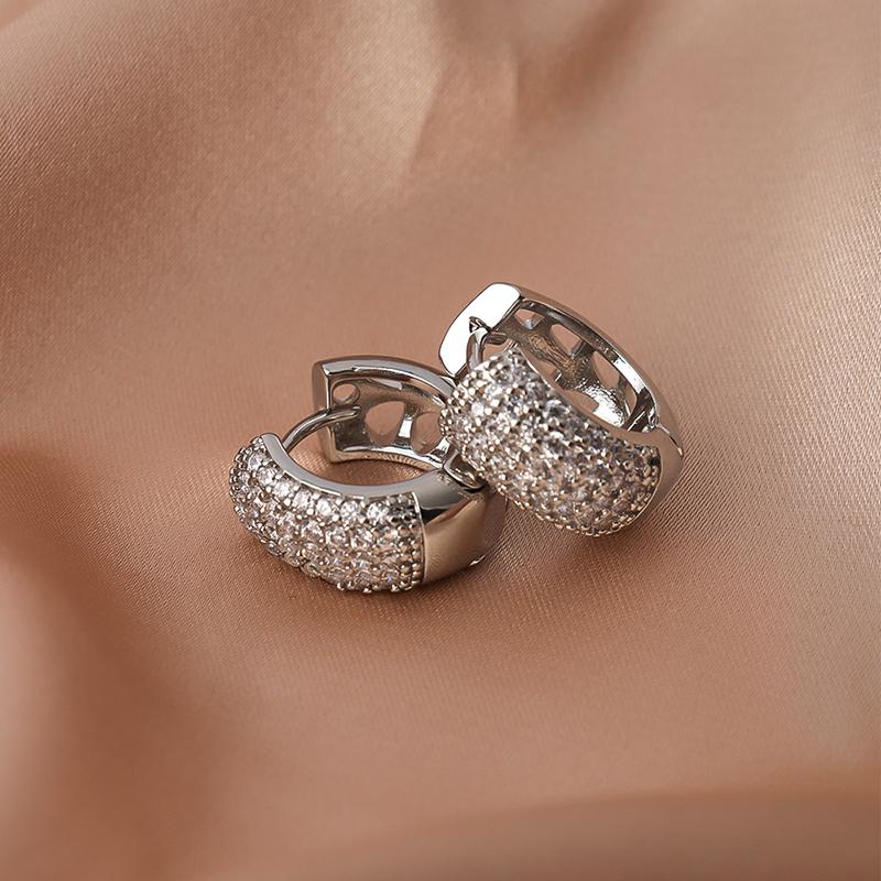 Luxury AAAA Zirconia Round Huggie Hoop Earrings For Women Geometric Ear Buckle Wedding Engagement Party Trendy Classic Zircon
