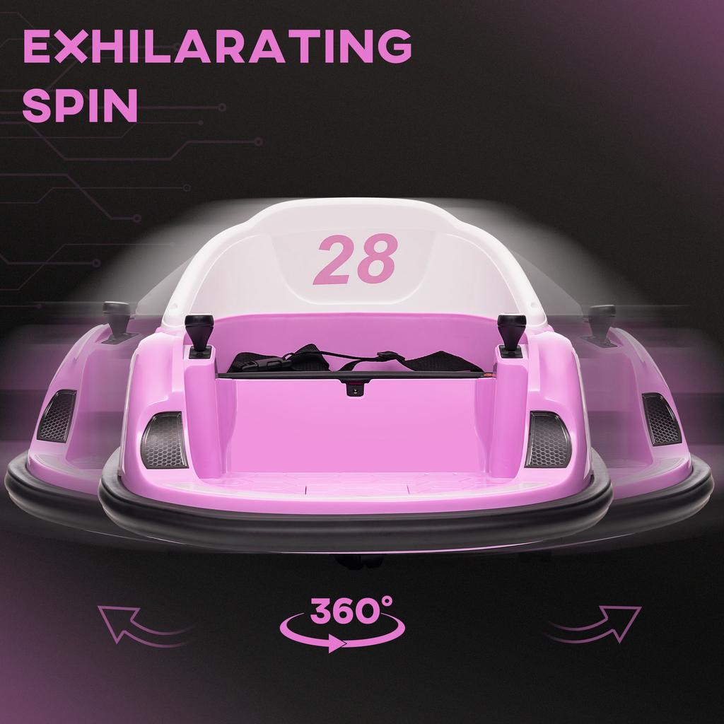 360 Degrees Rotation Kids Bumper Car, 12V Waltz Car with Remote Control, Dual Joystick, Music, Lights, Pink