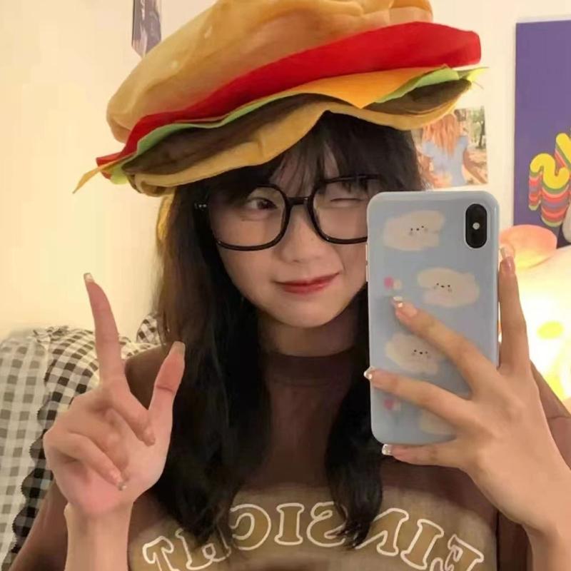 Unique Headgear Cartoon Unique Cheeseburgers Shaped Headgear Fast Food Hamburger Caps Photo Prop for Carnivals Cosplay