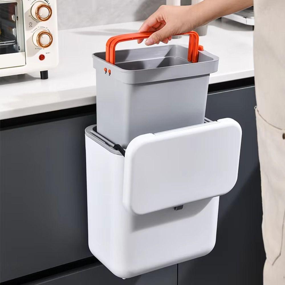 Wall Mounted Garbage Recycling Bin Dual Inner Flip Type Storage Bin  Kitchen Bathroom