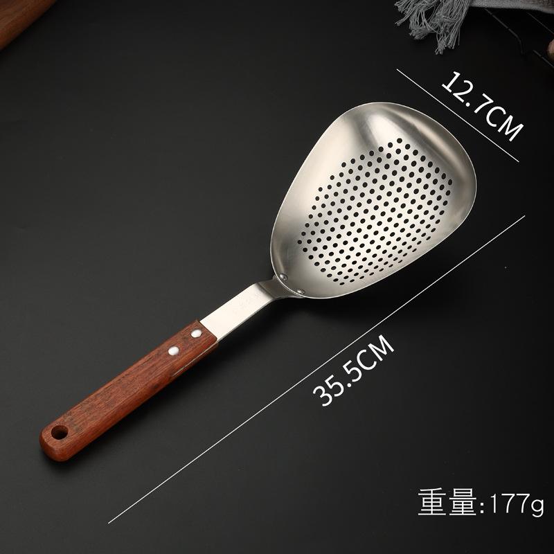 

Stainless Steel Skimmer Slotted Spoon Wood Handle Anti-slip Pasta Spider Strainer Heat-resistant Thickened Ladle Filter Spoon