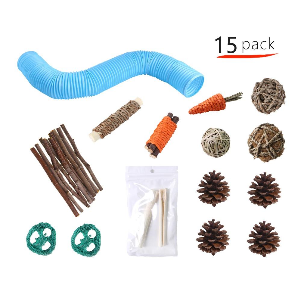 Bite Resistant Hamster Chew Toys Multi Piece Set Interactive Small Animal Toy Set Teeth Grinding Colorful Wooden Pet Toys