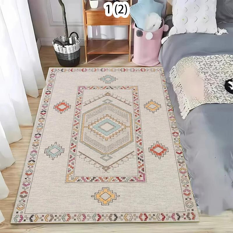 Ethnic Style Diamond Color Block Pattern Area Rug with Tassels Retro Fashion Non-Slip Floor Mat for Living Rooms Bedrooms
