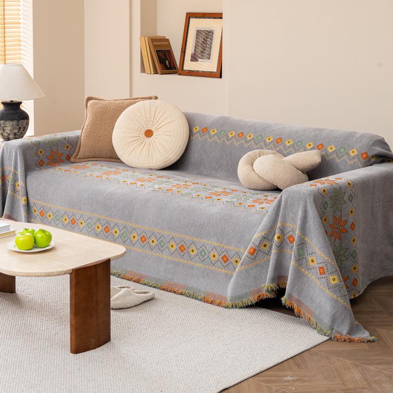 Bohemia Style Chenille Sofa Throw Blanket Classic Sofa Cover Non Slip Office Nap Shawl Travel Picnic Blankets for Living Room