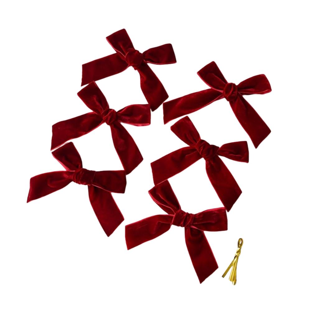 6pcs New Velvet Xmas Tree Ribbon Merry Christmas 2.5/3.8cm Hanging Pendant Red Green Brown Wreath Ribbon Decor Party Decor