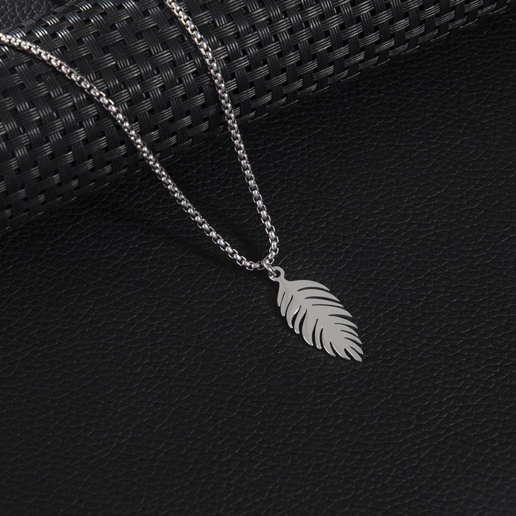 New European & American Men's Stainless Steel Feather Leaf Necklace