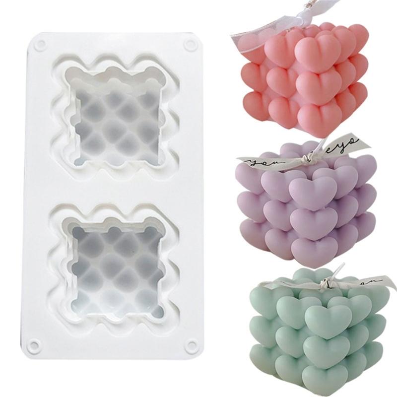 Heart-Shaped Cube Candle Mold Resin Moulds Bubble Candle Silicone Mold for Crafts DIY Soaps Candle and Cake Decoration