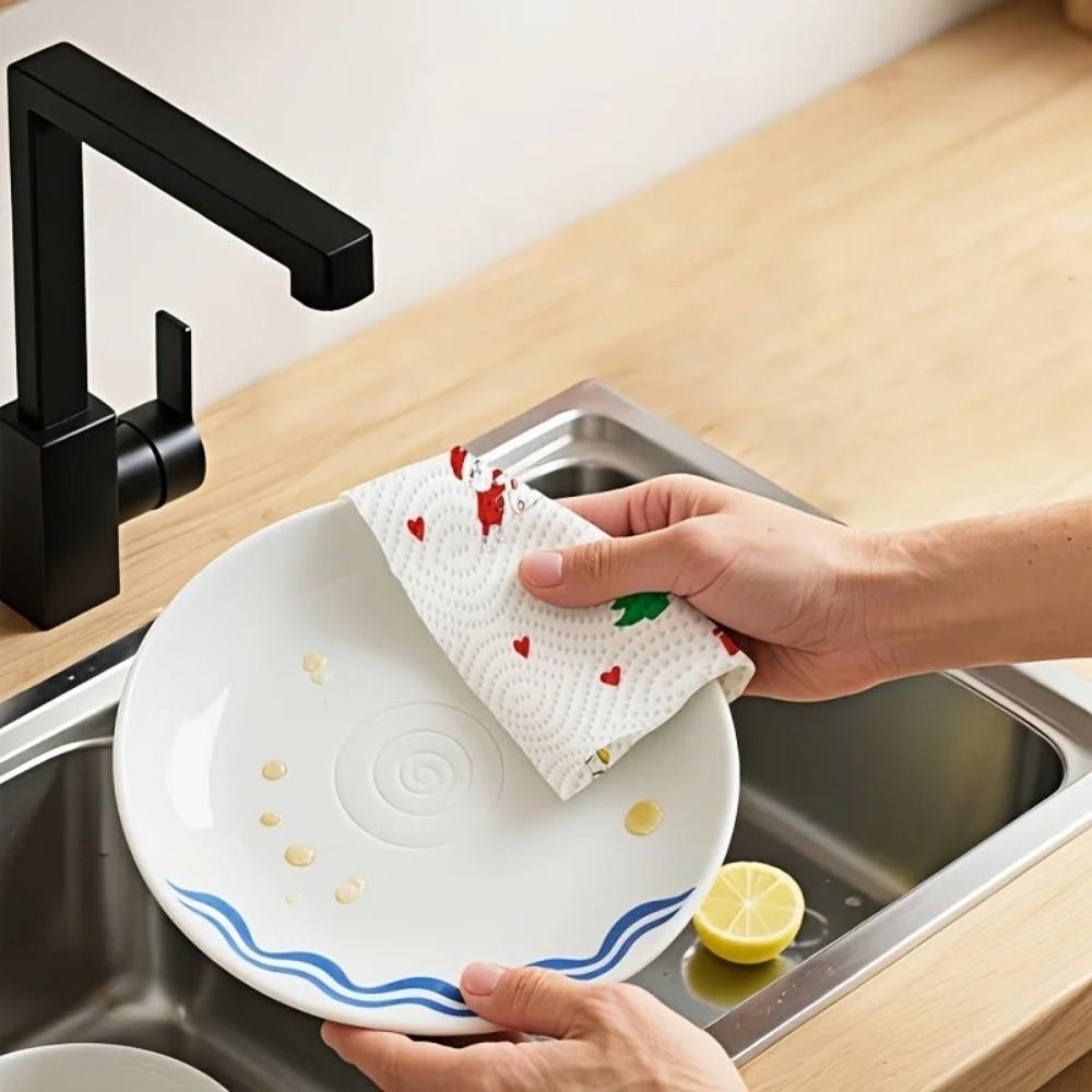 Disposable Christmas Kitchen Paper Thick Three-Layer Wet Dry Dual-Use Christmas Paper Towels Kitchen Cleaning Tools