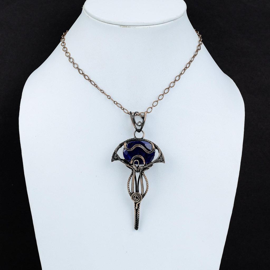 Facettierter Blauer Saphir Anhänger Kupferdraht umwickelter Anhänger Edelsteinanhänger Geschenk für besonderen Anlass Handgefertigter Anhänger Sehr hübscher Kupferschmuck