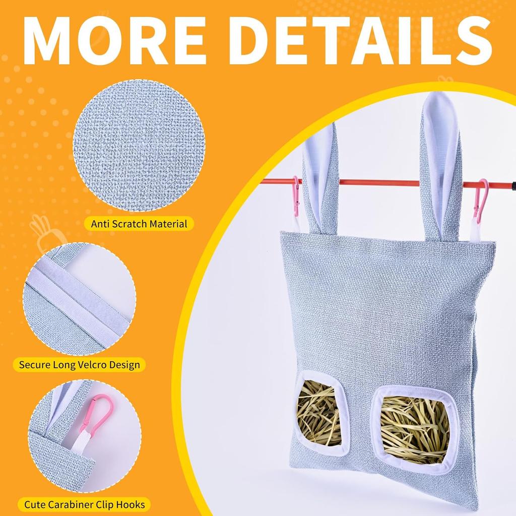 2 Pack Rabbit Guinea Pig Hay Feeder, Cute Bunny Hay Bag, Hanging Hay Holder for Guinea Pig Cage, Hay Feeder for Rabbits Chinchillas Hamsters Small