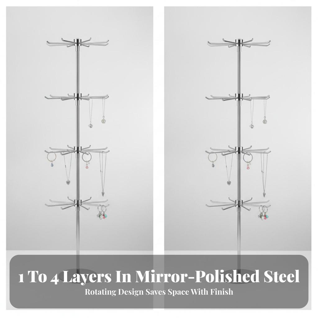 Rotating Necklace Holder Jewelry Display Rack | Sturdy Round Flat Base,