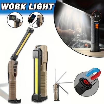 Lampă de lucru LED reîncărcabilă, Lampă de camping COB cu bază magnetică, Cârlig, Rotativă 360°, Reparații, Citit, Grătar, Pescuit, Iluminat de urgență