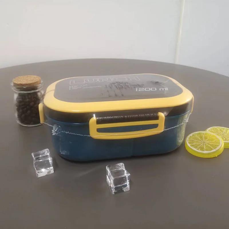 Portable Hermetic Lunch Box, 2 Layer Grid, Student Bento Box with Fork Spoon, Leakproof, Microwavable, Prevent Odor, School