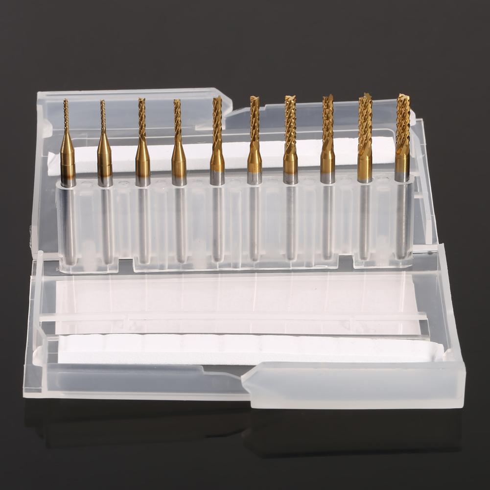 10pcs Titanium Coated End Mill Cemented Carbide CNC Milling Cutters Tools 1.0‑3.0mm