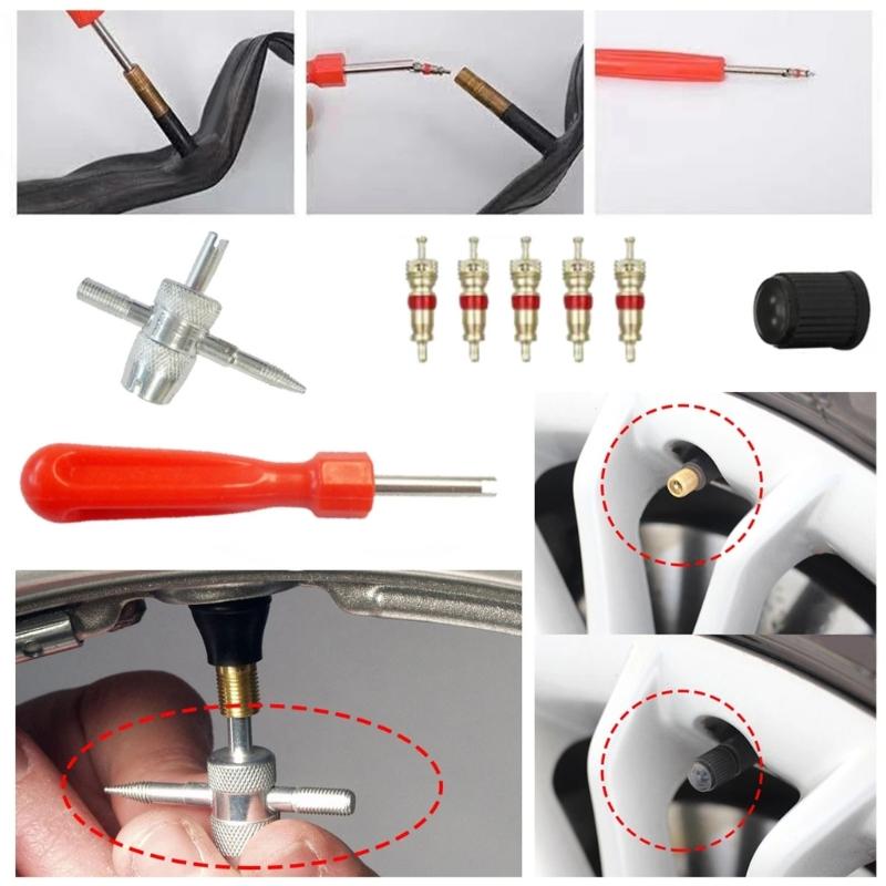 33PCS Tire Valves Stem Installer Remover Ergonomic Grip Tire Cores Replacements for Auto Motorcycle Bike Tire Maintenance