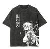 BLEACH Kuchiki Rukia T Shirts Anime Print Tshirt Unisex Women Vintage Wash Cotton Tee Clothing Summer Short Sleeve Loose Streetwear