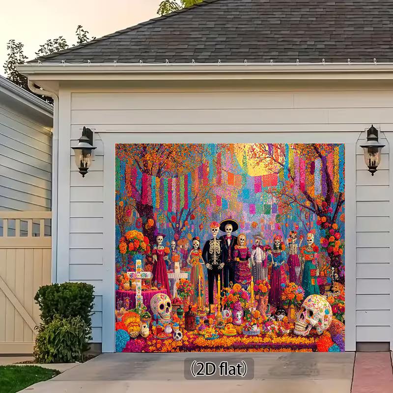 2D Mexican Festival Backdrop, Skeleton Family Party Background Cloth