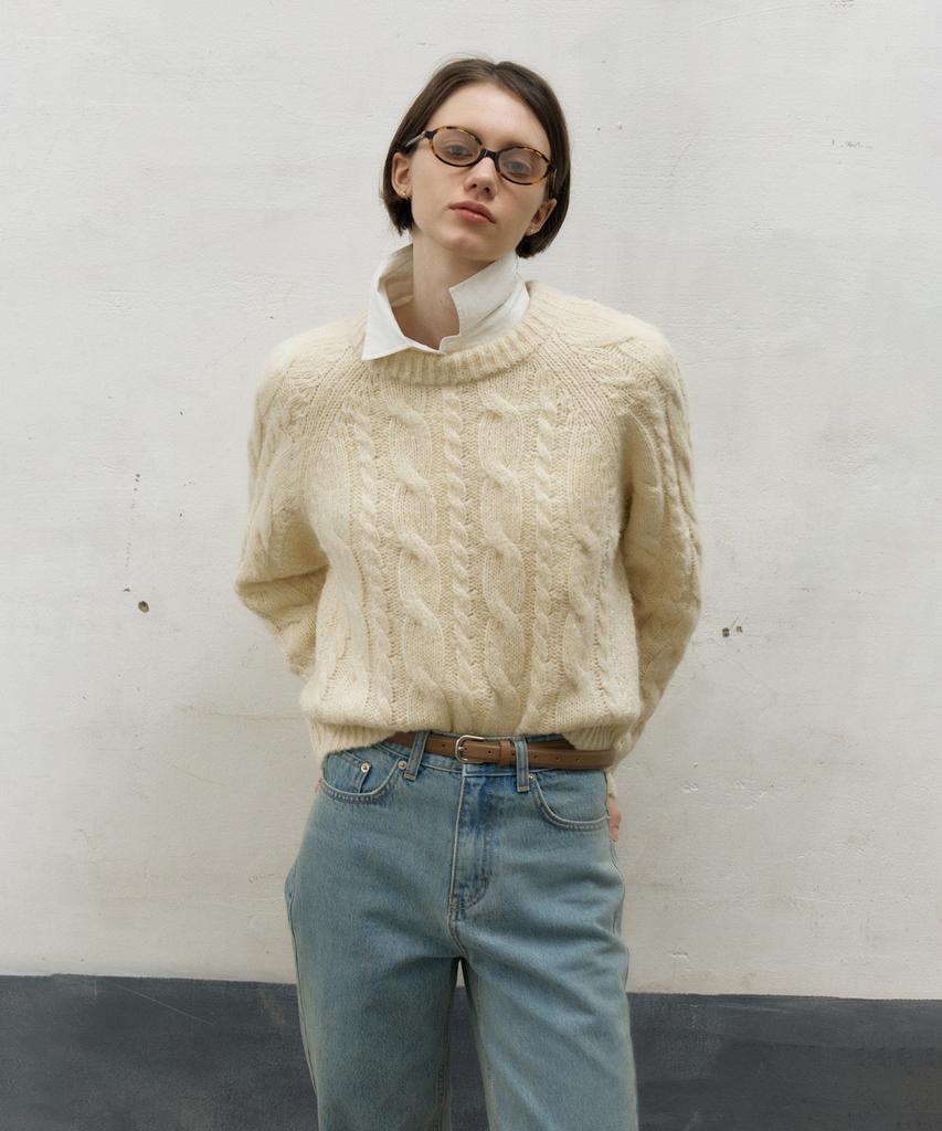 OSTKAKA Mohair Cable Pullover Cream