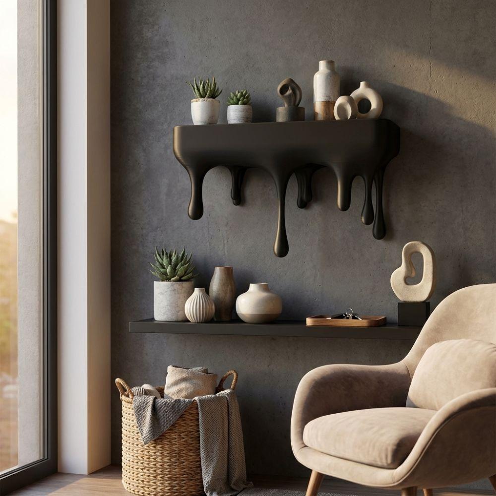 Wall-Mounted Melting Wall Shelf 3D Printed Wall Storage Rack Drip Floating Shelf Gaming Setup