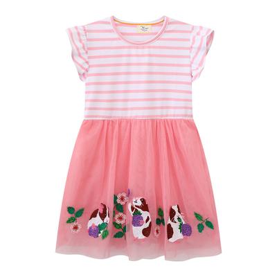 Knit Mesh Children's Dress Summer Girls Skirt Round Neck Cartoon Princess Dress