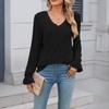 Long Sleeves Solid Color Pit Strip Polished Casual V-neck Lace Long-sleeved Bottoming Shirt