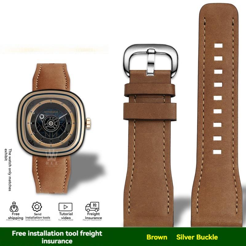 New Style Cowhide Fridays Bracelet For Seven On Friday Watch T1/06/01/t2/t3 Series Calfskin Green Brown Blue Watch Strap 26mm