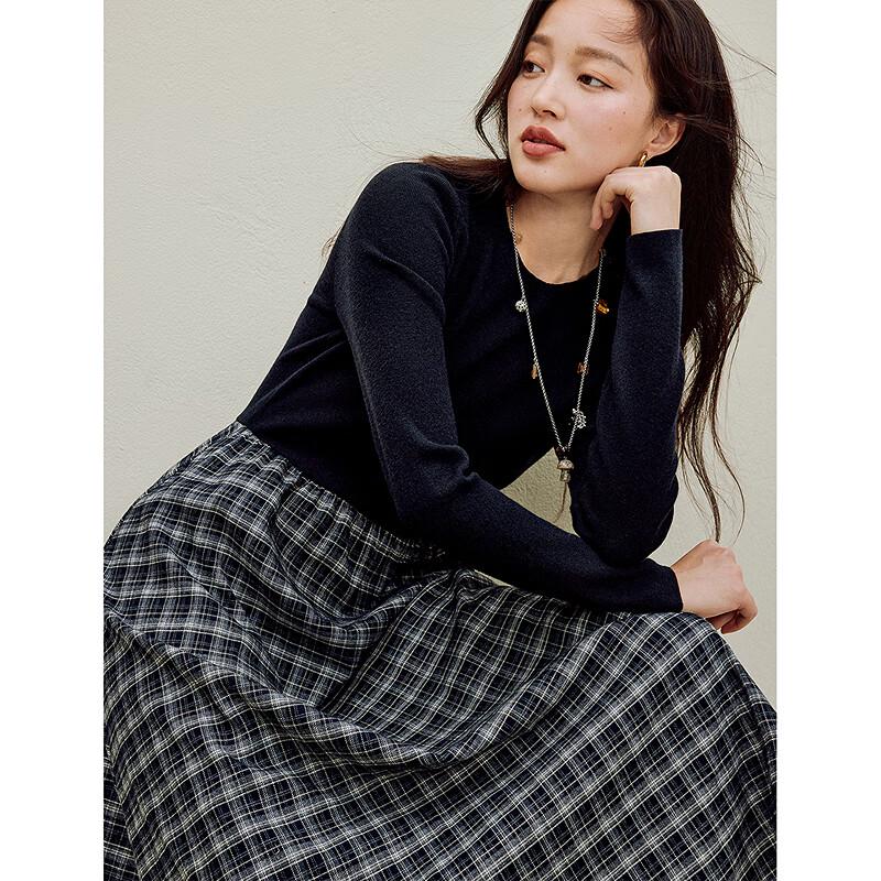 

Inman 2025 Autumn Patchwork Plaid A-Line Dress M