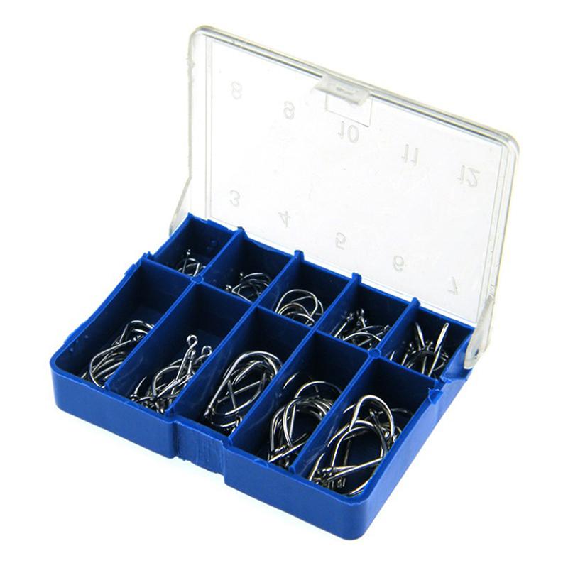 100Pcs/Lot Fishing Hooks High Carbon Steel Black Bait Holder Fish Hook Set