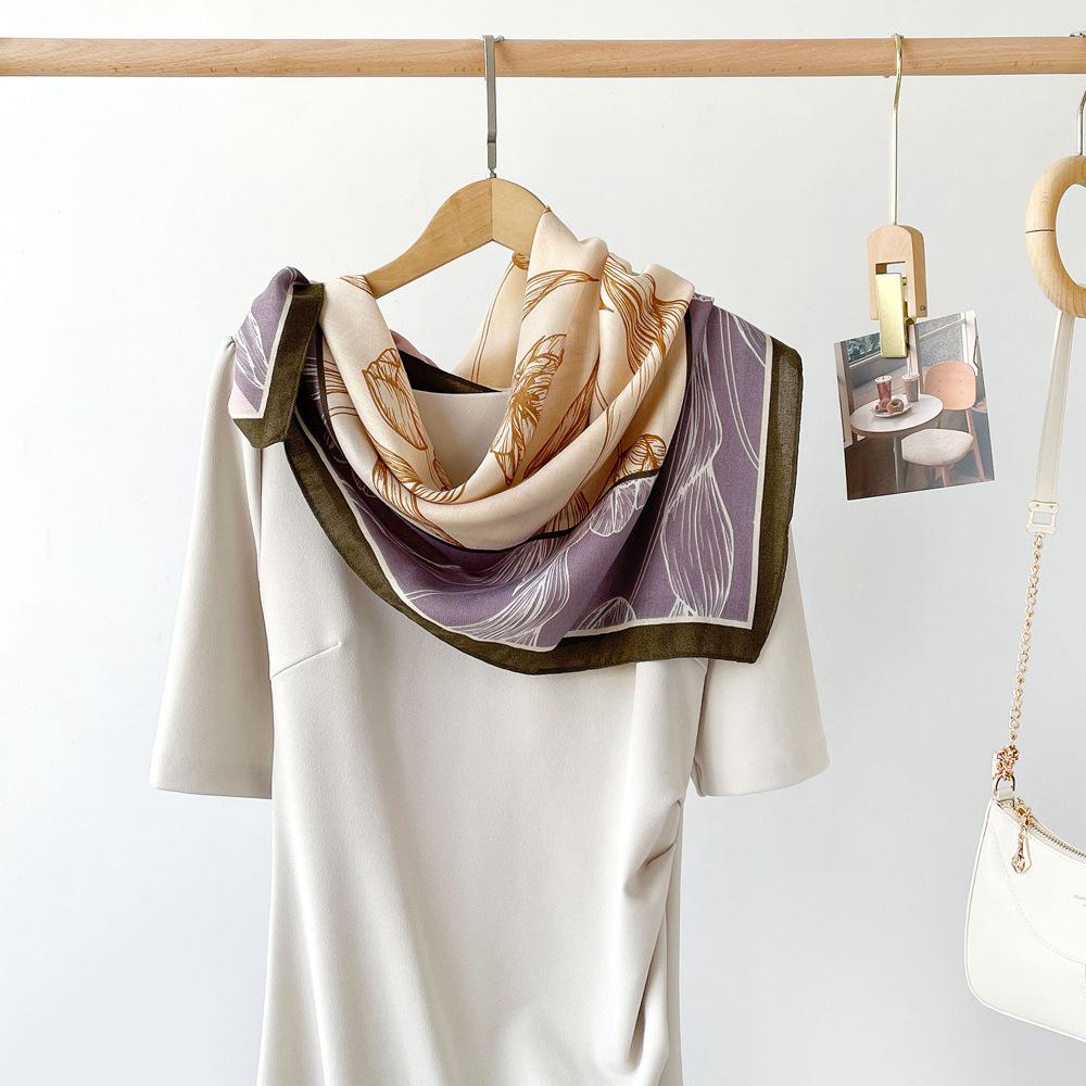 Wiosenno-letni satynowy długi szalik dla kobiet, szal z filtrem przeciwsłonecznym, modna scena piękna, satynowy długi szalik, uniwersalny szalik podróżny