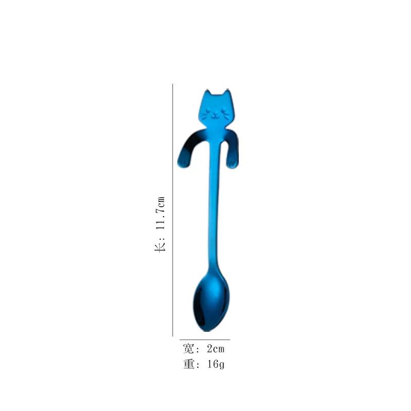 New Portable Cartoon Cat Handle Stainless Steel Coffee Tea Hanging Spoon Kitchen Supplies for Coffee Tea Ice Cream Sundae