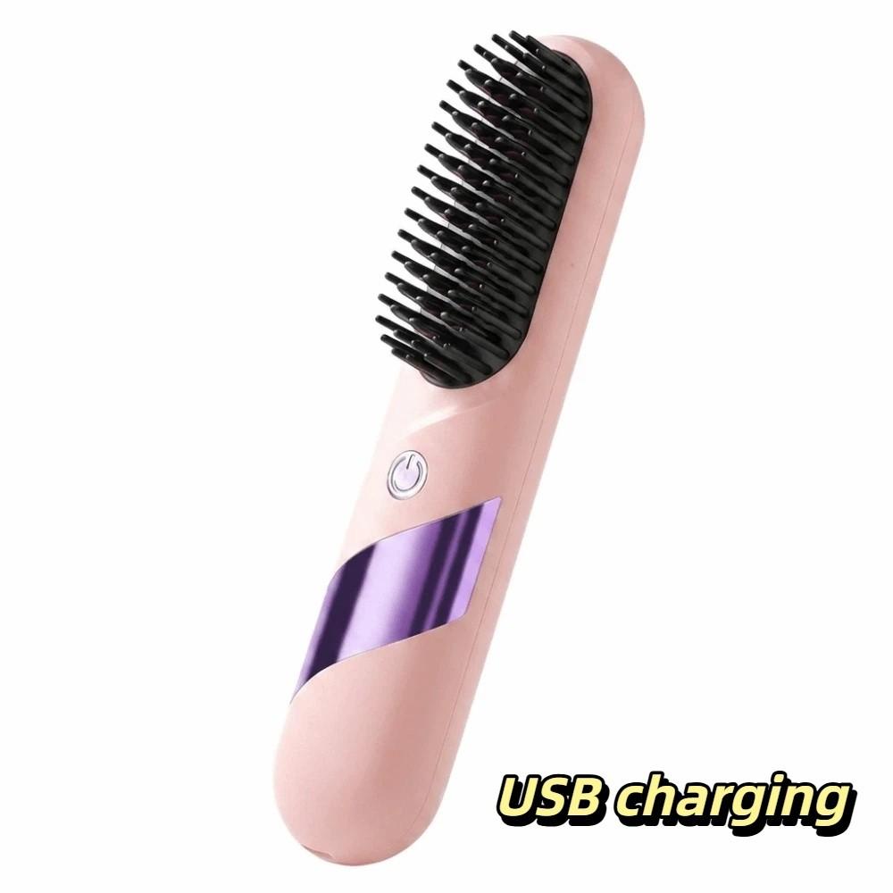 Wireless Hair Straightener LCD Display Ceramic Heating Comb Hair Styling Brush On The Go розовый